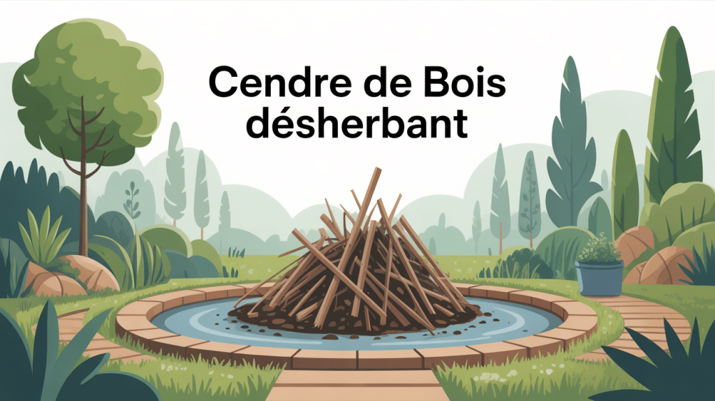 illustration cendre de bois désherbant au jardin