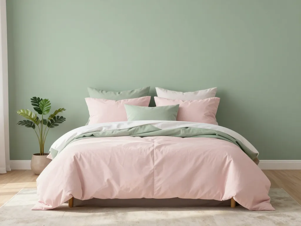 chambre vert sauge et rose murs sauge linge de lit rose