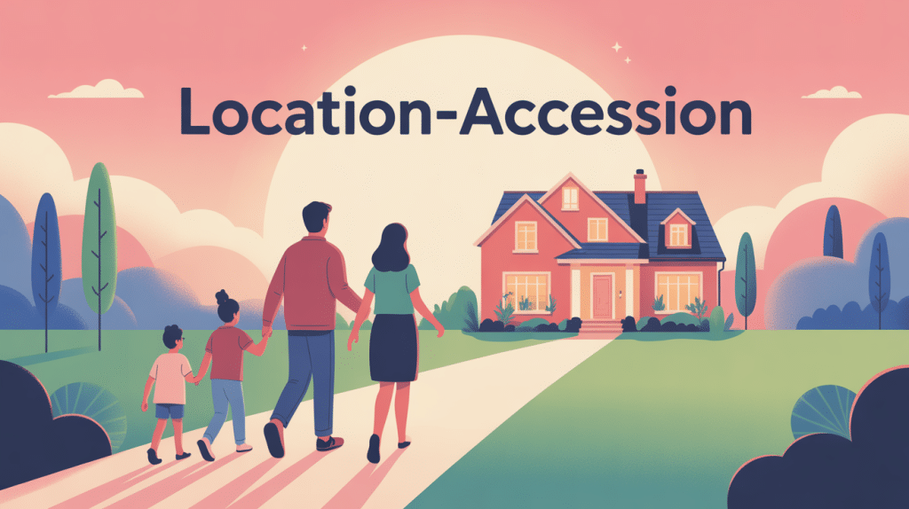 Illustration d'une famille avançant vers une maison, mise en avant des pièges de la location-accession