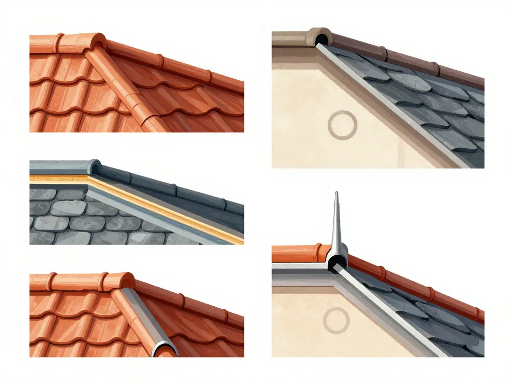 Schéma technique des types de noue de toiture et composition