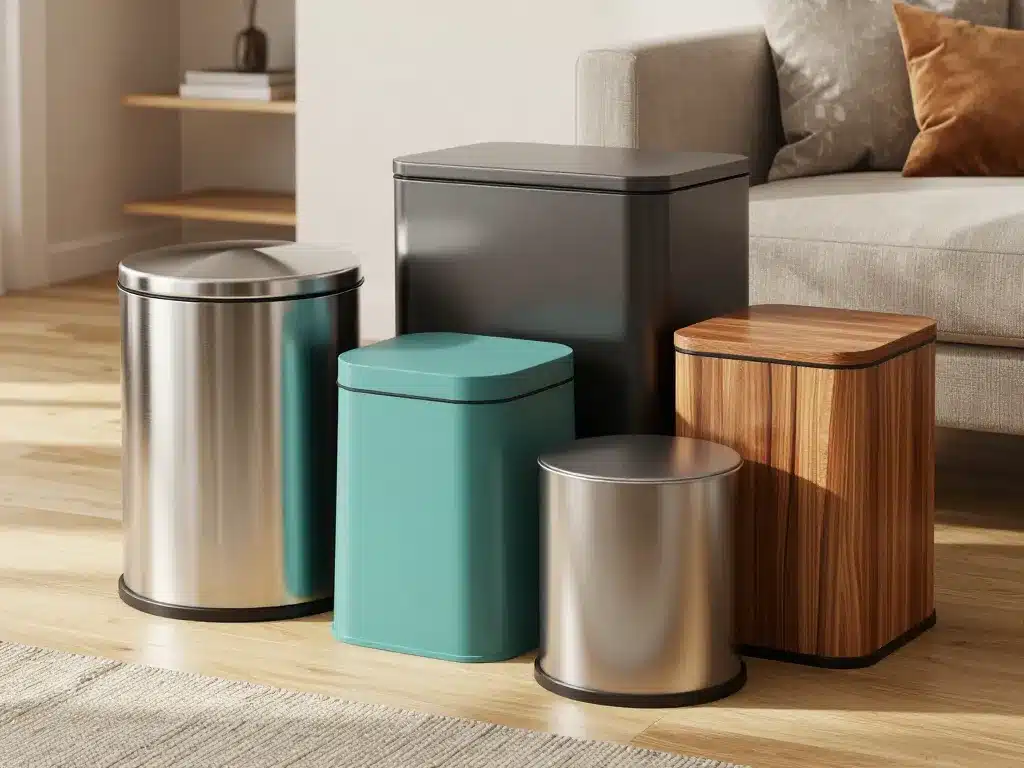 poubelle design inox, plastique, métal, bois dans décoration élégante