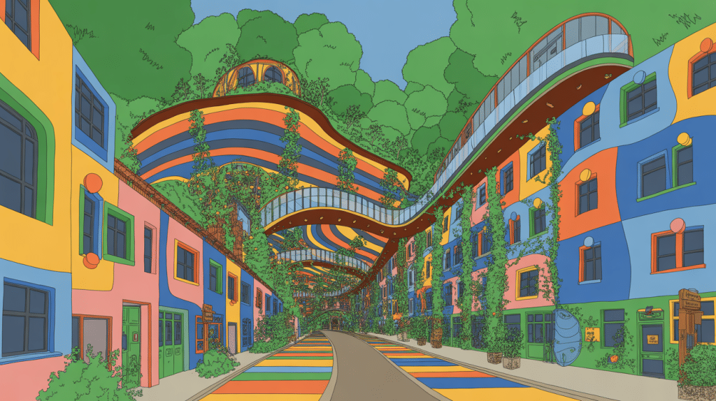 Vue globale vectorielle de la Waldspirale Darmstadt