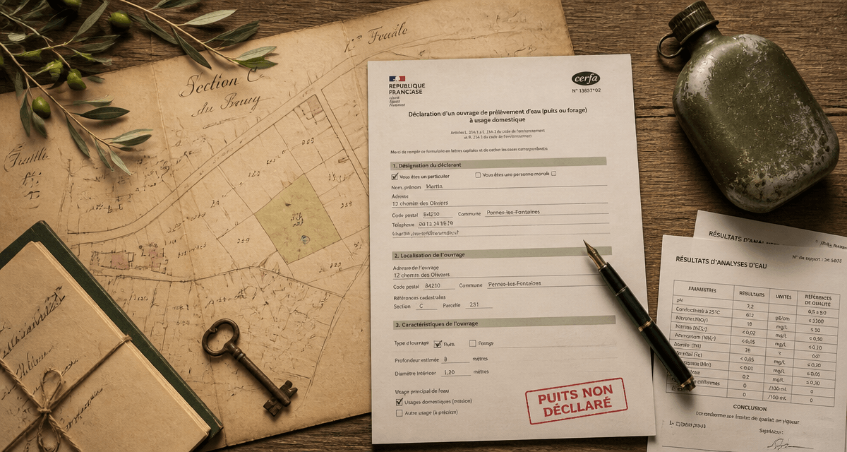 achat maison avec puit non déclaré, plan cadastral et formulaire