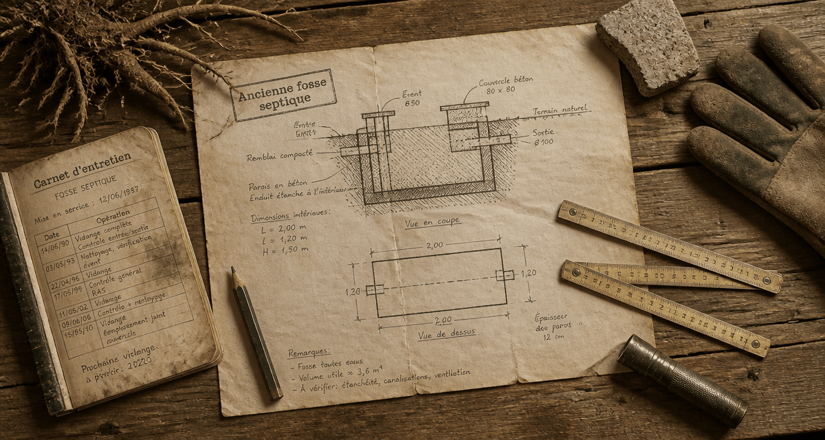 ancienne fosse septique schema technique dessiné à la main