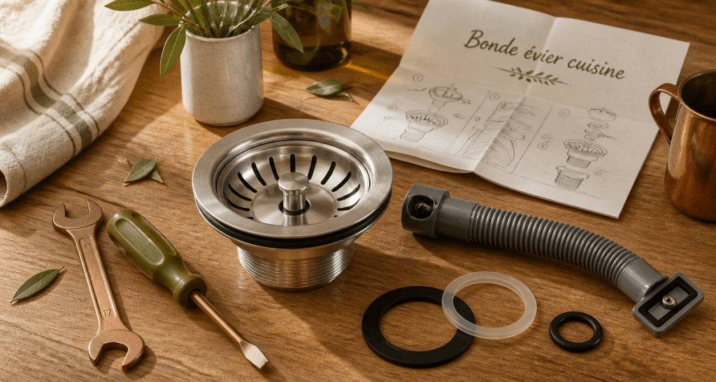 bonde évier cuisine avec trop plein et outils de montage