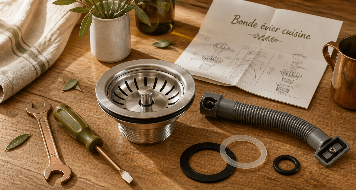 bonde évier cuisine avec trop plein et outils de montage