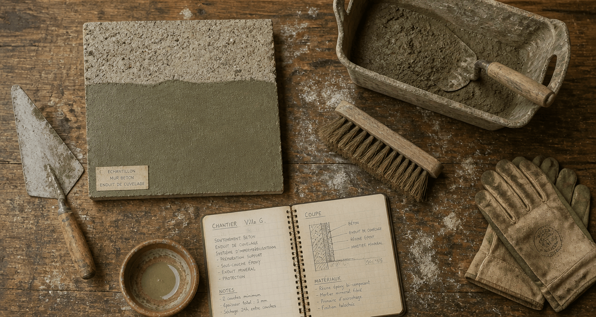 cuvelage mur outils maçonnerie sur établi
