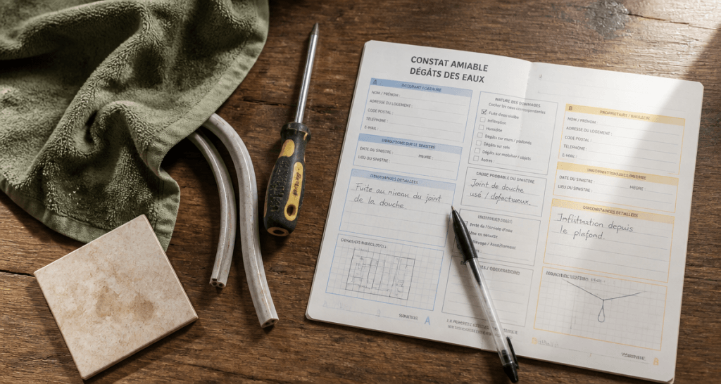dégât des eaux joint défectueux assurance outils constat