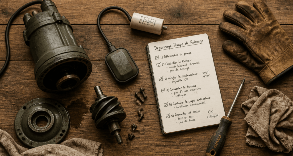 Dépannage pompe de relevage checklist et outils