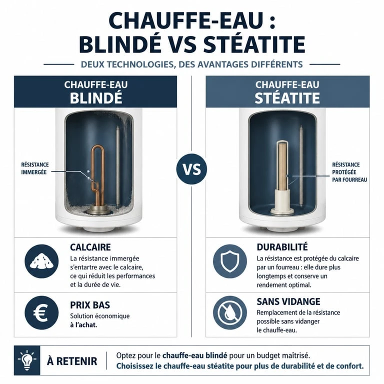 Comparatif technique chauffe-eau stéatite ou blindé : différences de fonctionnement et durabilité