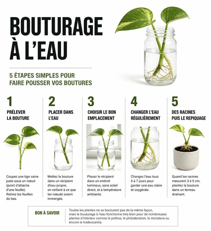 Étapes du bouturage à l'eau pour un jardinier facile