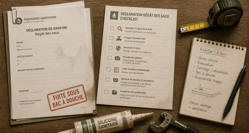 fuite sous bac à douche assurance checklist