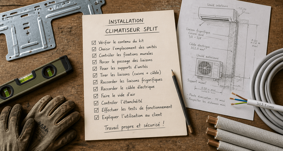 installation climatiseur split checklist sur établi