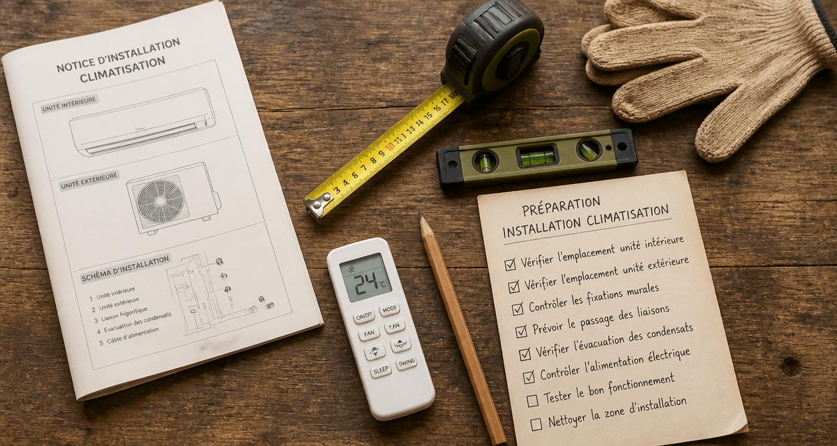 installer un climatiseur outils checklist sur établi