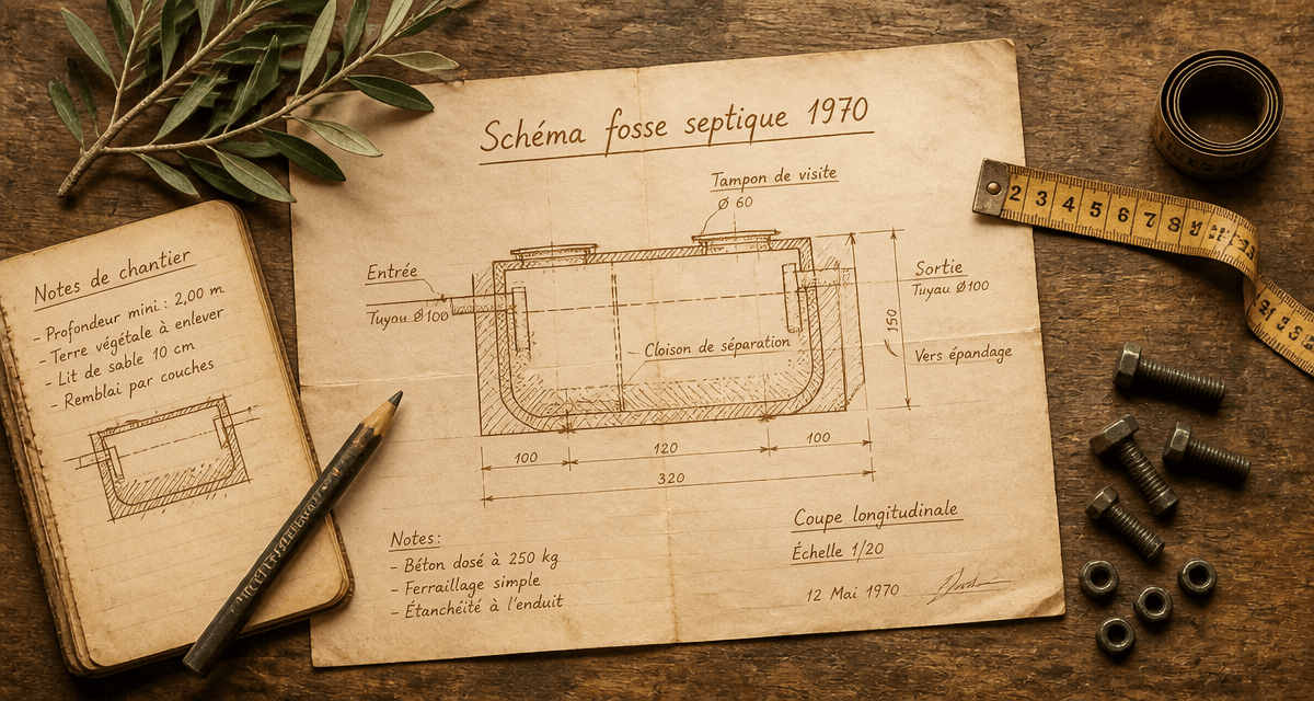 schéma fosse septique 1970 sur plan artisanal