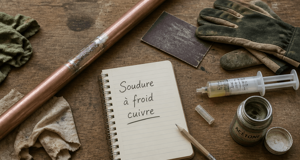 soudure à froid cuivre sur plan de travail atelier