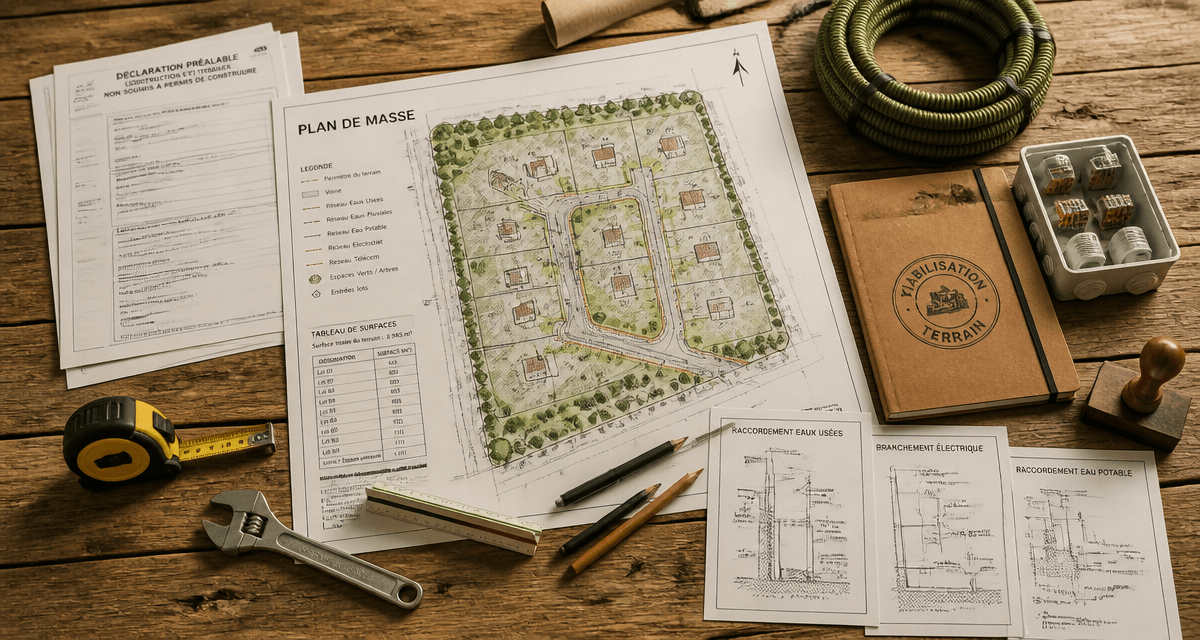 viabilisation terrain edf+eau+tel plan de masse et outils