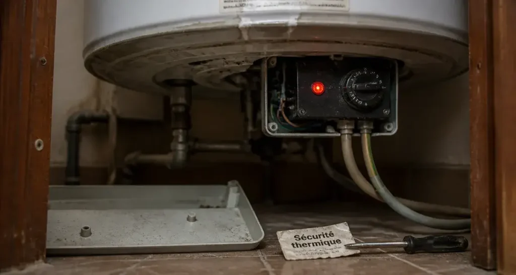 Chauffe-eau voyant rouge fixe allumé sur thermostat