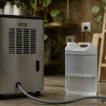 Comment fonctionne un déshumidificateur à compresseur : drainage et réservoir plein d’eau.