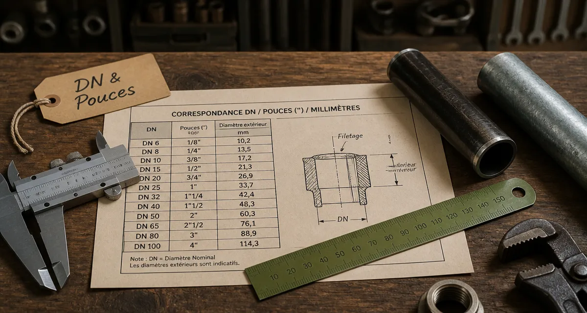 Diametre des tuyaux acier : tableau DN, mm et pouces sur tuyaux acier