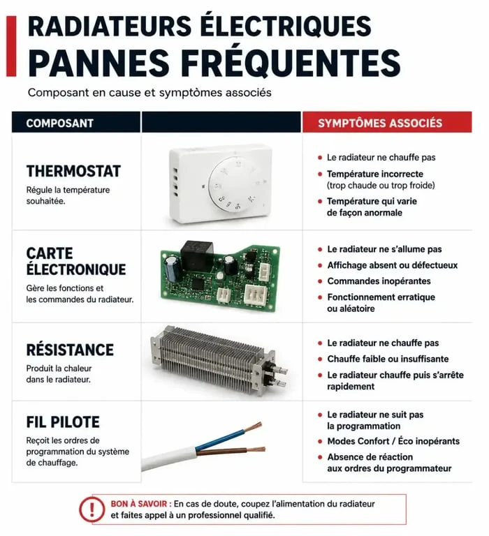 Tableau des pannes fréquentes et réparation radiateur électrique