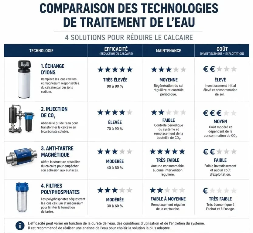 Comparatif des solutions pour adoucir l'eau : adoucisseur, CO2, magnétique et filtres