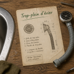 evier trop plein avec grille et outils