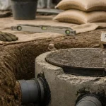 Plomberie regard : regard d’assainissement béton, tranchée et tuyaux