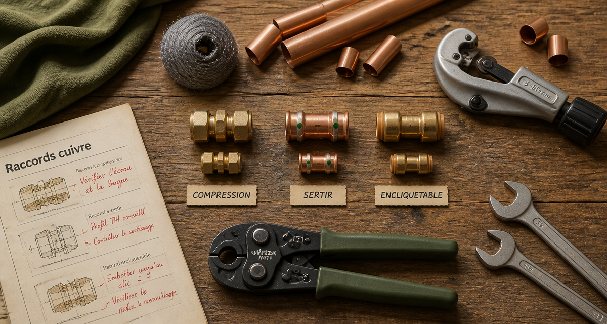 Raccord sur tuyau cuivre, outils et raccords sans soudure