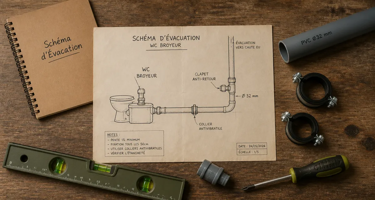 schema evacuation wc broyeur avec accessoires sur etabli