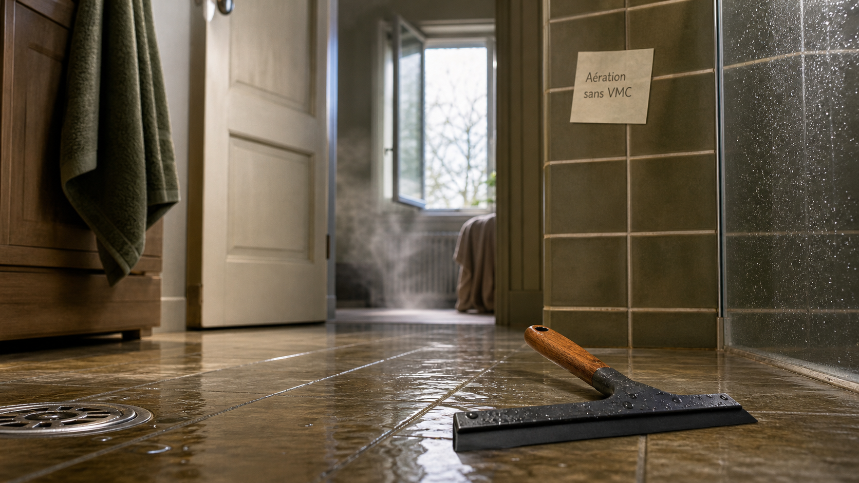 Ventiler une salle de bain sans vmc : raclette et buée qui s’évacuent