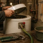 Vidange ballon eau chaude : artisan raccorde le groupe de sécurité