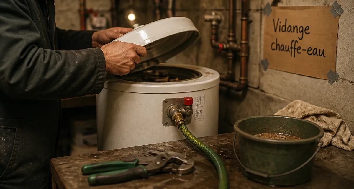 Vidange ballon eau chaude : artisan raccorde le groupe de sécurité
