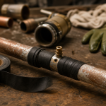 Boucher trou robinet autoperceur avec ruban auto-vulcanisant et collier caoutchouc