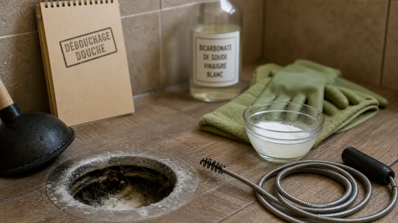 Déboucher douche produit : furet et bicarbonate pour bonde bouchée
