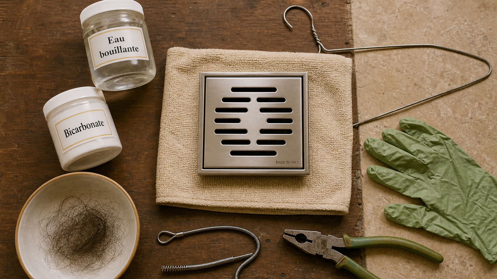 Déboucher la douche : furet et grille de bonde de douche italienne