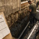 Drainage maison ancienne prix : tranchée avec tuyau perforé et pente 1 %