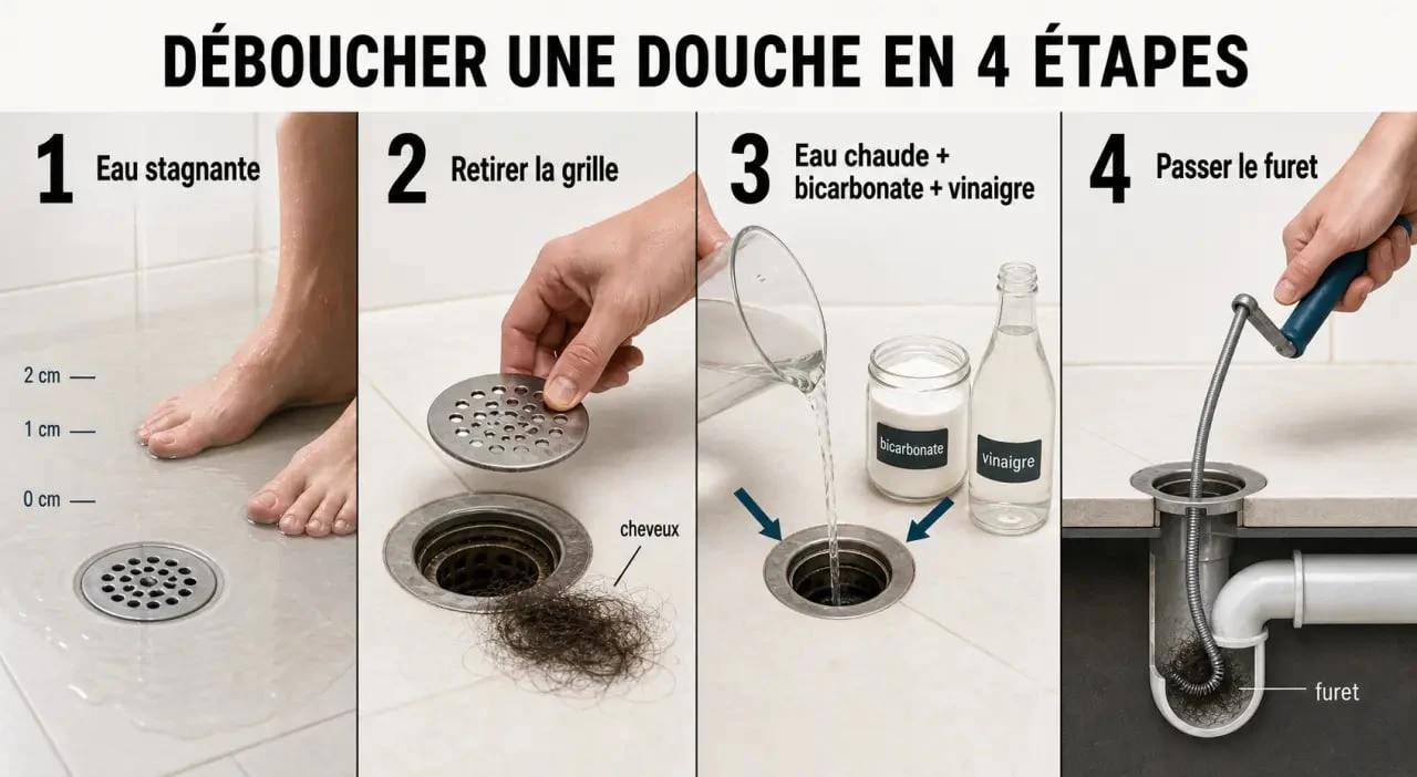 Guide visuel pour déboucher la douche étape par étape