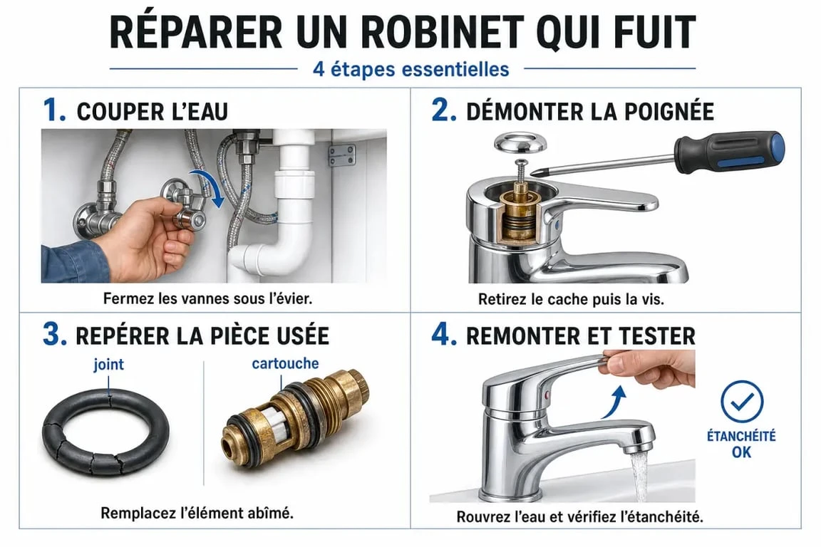Comment réparer un robinet qui fuit avec un guide visuel étape par étape