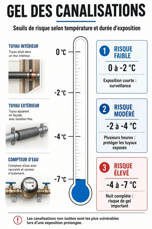 À quelle température les tuyaux gèlent : visuel comparatif des seuils de risque selon la température