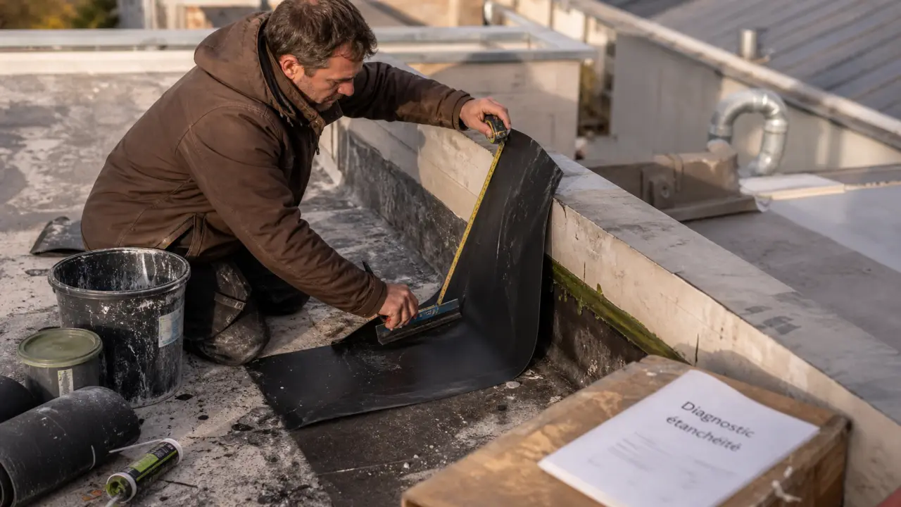 étanchéité des toitures : relevé de membrane sur solin en toit plat bac acier