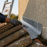 Étanchéité d'un toit contre un mur : solin zinc et mastic contre infiltrations