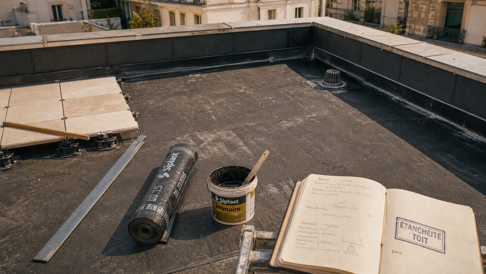 Étanchéité toit terrasse prix au m2 : membrane bitumineuse en rénovation