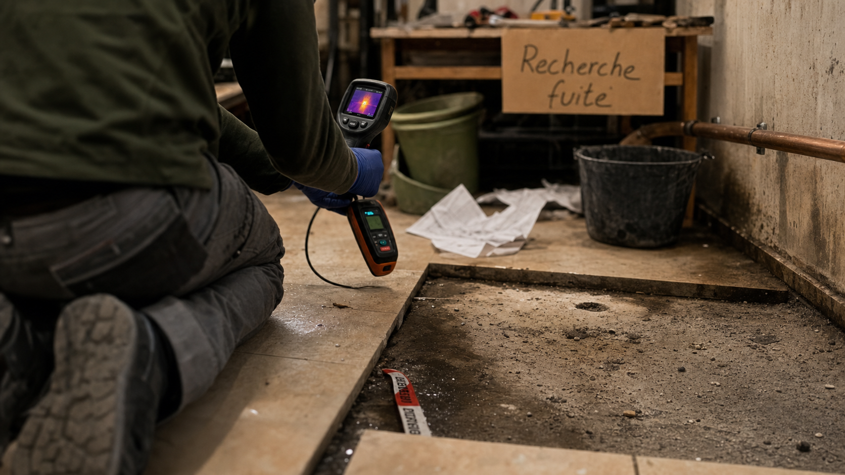 Fuite d'eau canalisation enterrée sous chape : diagnostic humidité et solution