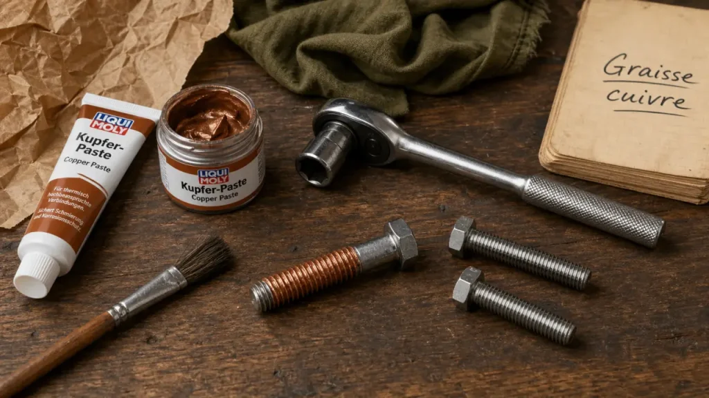 Graisse au cuivre anti-grippage sur boulon, haute température