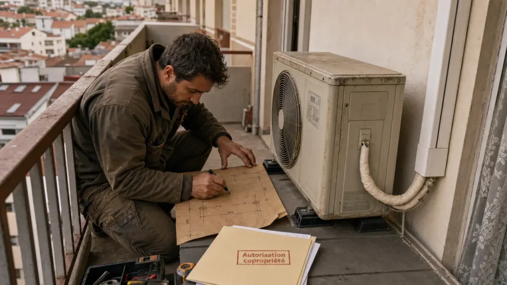 Installation climatisation appartement : technicien et autorisation copropriété