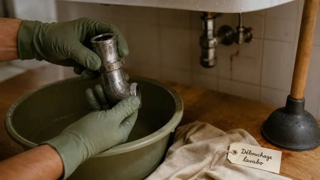 Lavabo bouché que faire : siphon démonté pour déboucher le lavabo