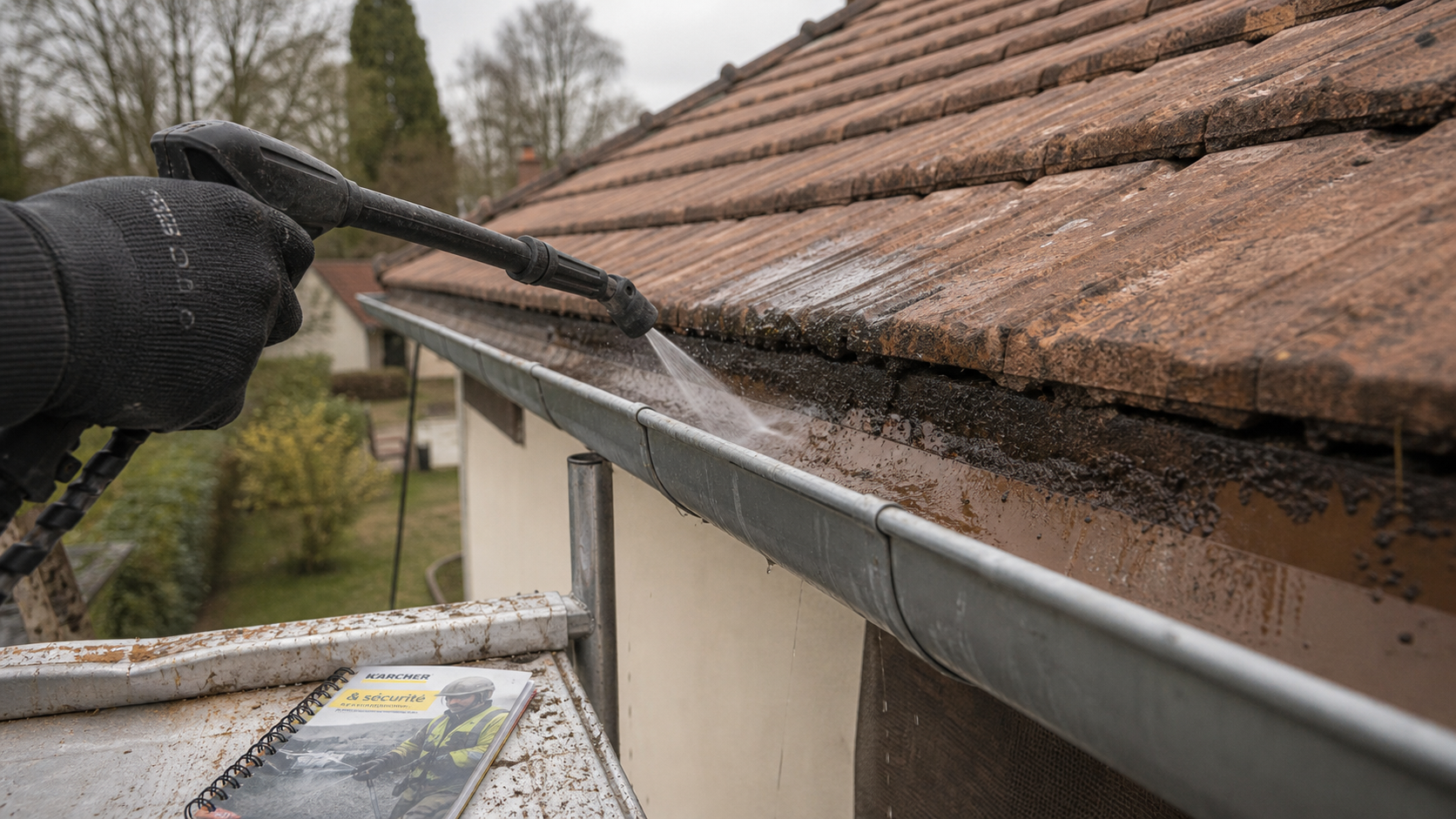 Nettoyage toiture karcher sur tuiles avec jet haute pression