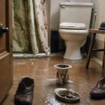 Refoulement canalisation : siphon de douche bouché et résidus visibles