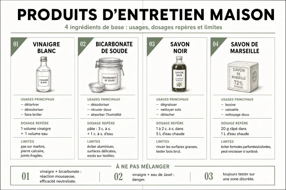 Produit d’entretien maison : visualisation des usages du vinaigre blanc, du bicarbonate, du savon noir et du savon de Marseille